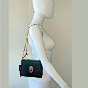 THOMAS WYLDE black croc embossed leather gold chain bag purse